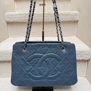 SOLD ❌Chanel Timeless CC Frame Tote in Navy Blue Caviar Leather